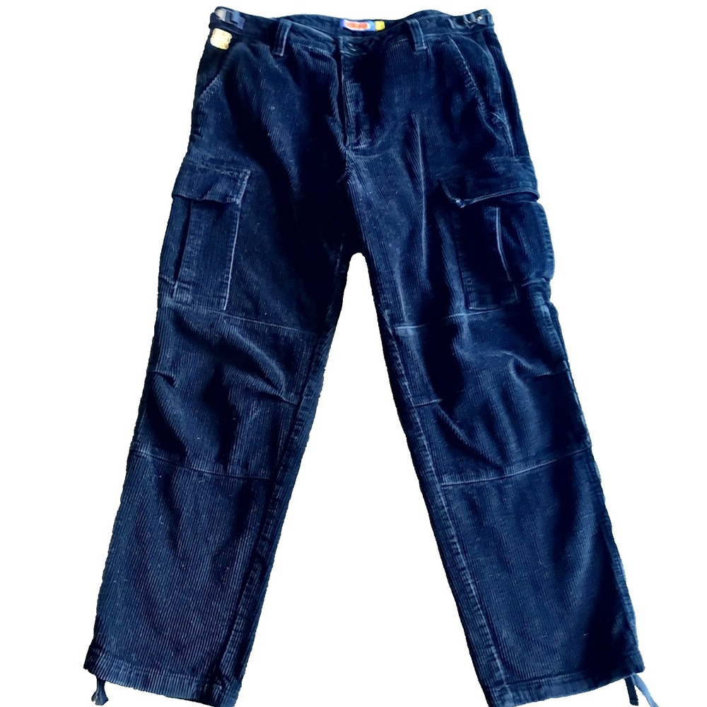 Empyre Corduroy Pant Men 36 Black Cargo Baggy Side Tie Double Knee Ankle Tue Y2K